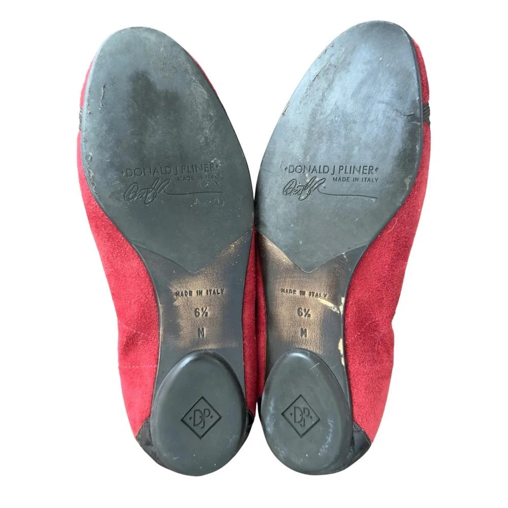 Donald J Pliner Red Peep Toe Ballet Flats Croc Heel Brown trim Size 6.5 M‎